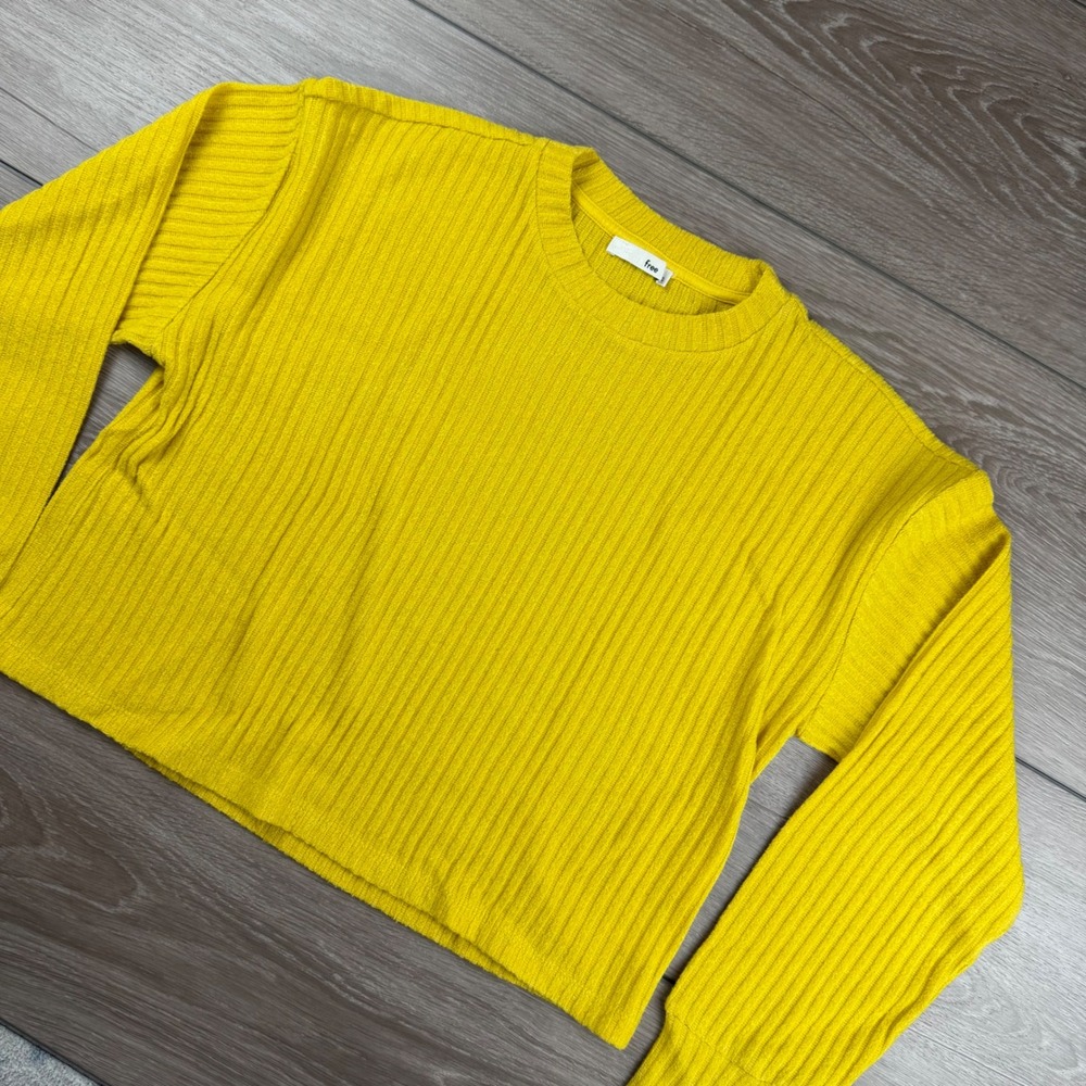 Wilfred Free Women Sweater Ribbed Knit Long Sleeve Crop Yellow S